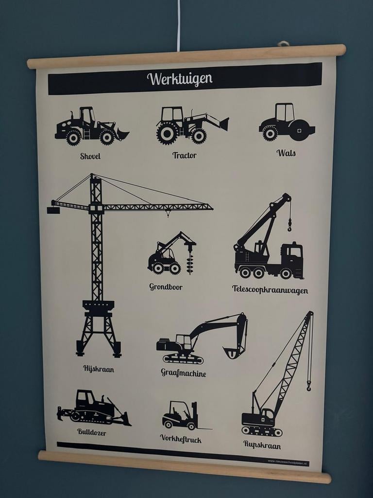 Mooie wandplaat 'Werktuigen' voor kinderkamer of klaslokaal, Ophalen, A1 t/m A3, Overige onderwerpen, Rechthoekig Staand