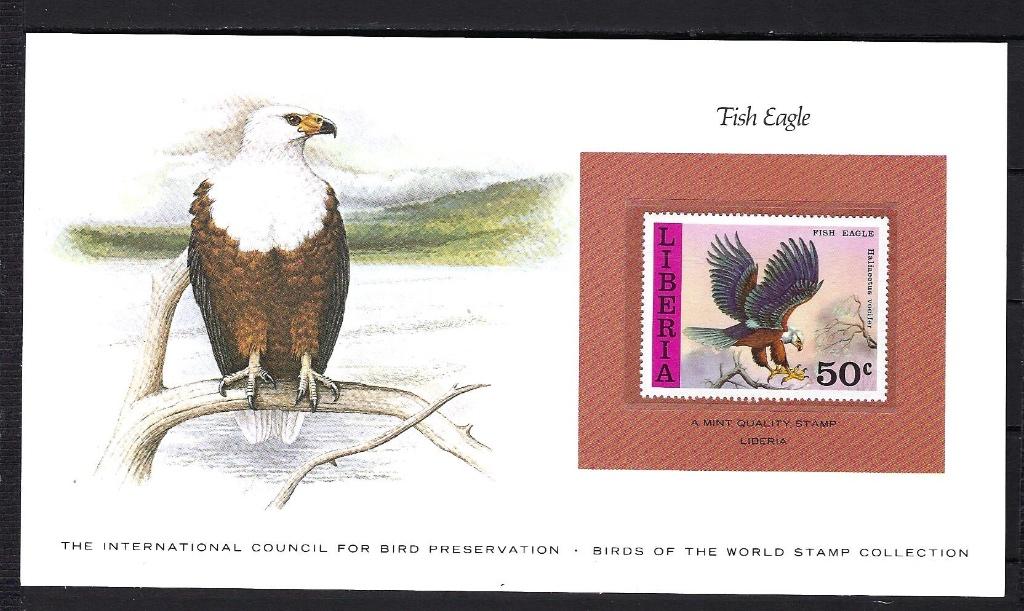 VOGELS kaart Liberia Fish Eagle (zegel XX), Ophalen of Verzenden, Postfris, Dier of Natuur