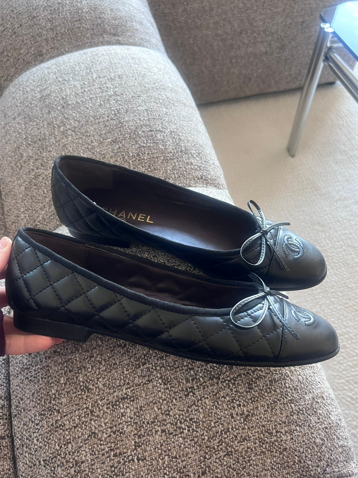 Instappers ballerina’s Chanel, Ophalen of Verzenden, Zo goed als nieuw, Instappers, Zwart