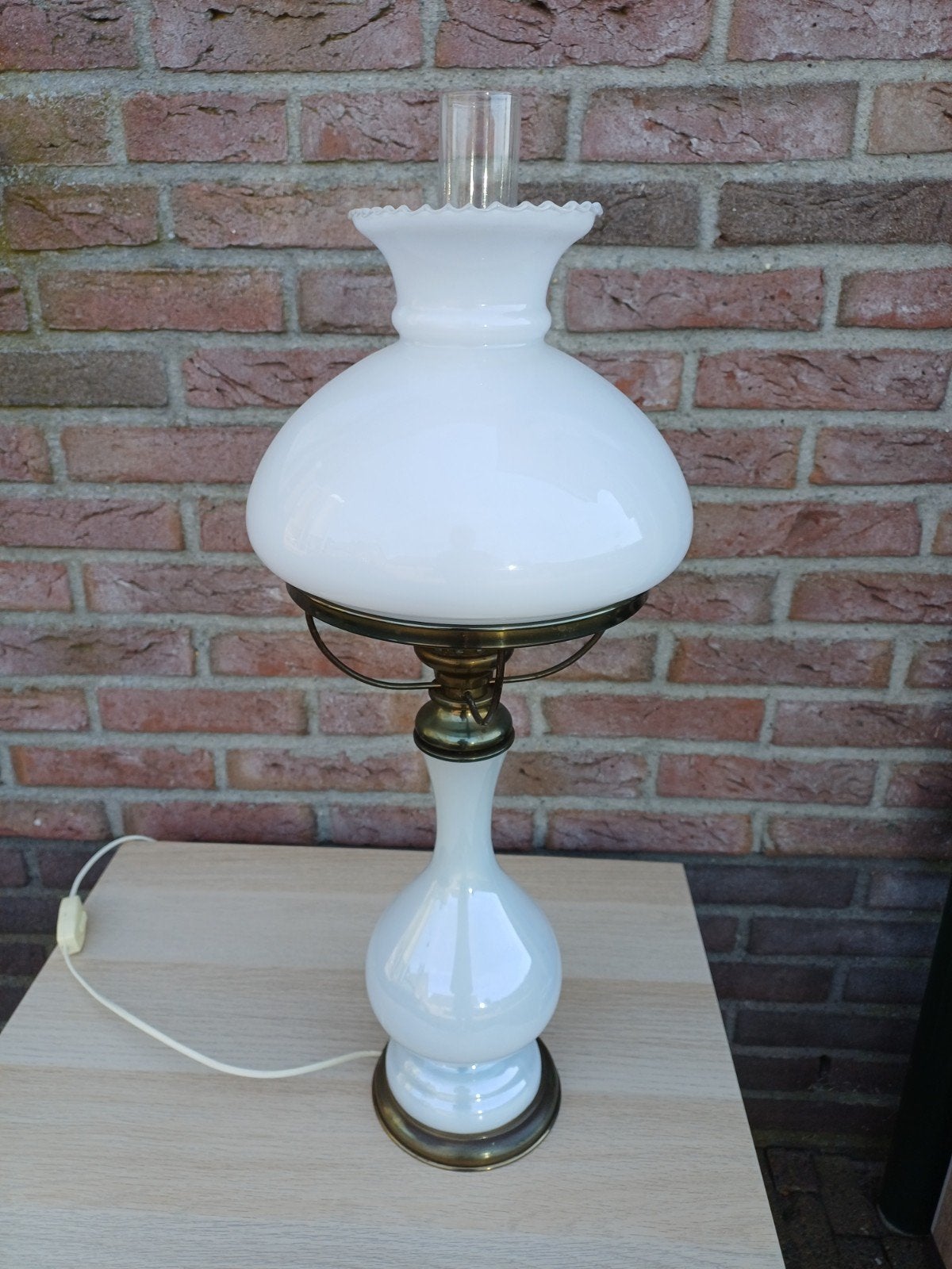 Antieke Schemerlamp - Melkglas en Messing, Ophalen