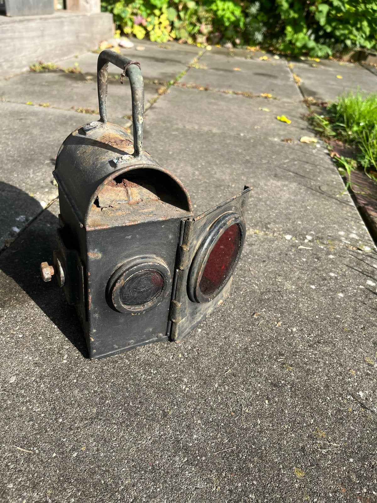 Antieke spoorweglamp / seinlamp - roestig en charmant, Antiek en Kunst, Ophalen