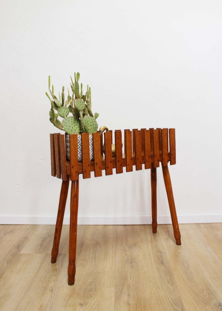 Houten vintage plantenbak. Mid-Century retro bloembak, Tuin en Terras, Ophalen, O, O, Binnen
