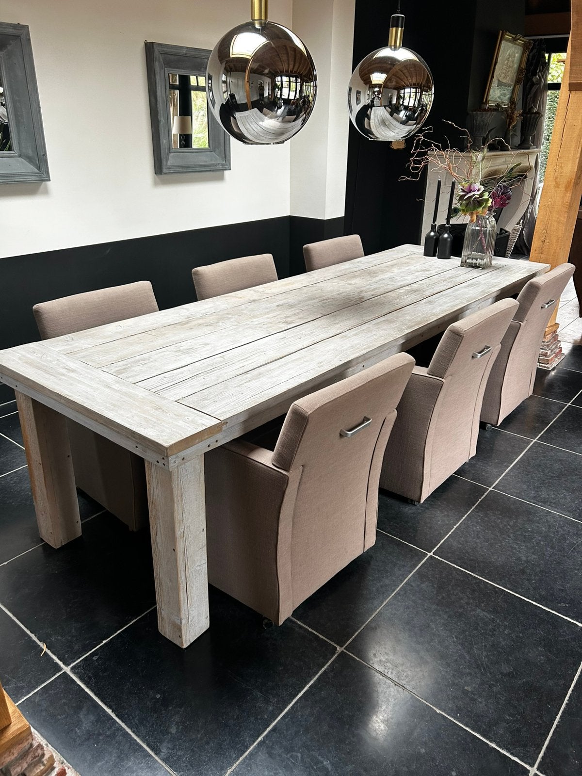 Eettafel met stoelen steigerhout, Ophalen, Gebruikt, Landelijk, 4 tot 6 stoelen