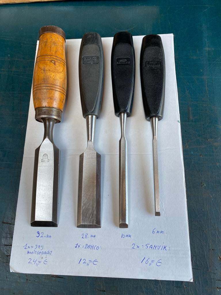 Set van 4 beitels: JNJ, Bahco en Sandvik.  Prijs zie foto’s, Ophalen of Verzenden, Gebruikt