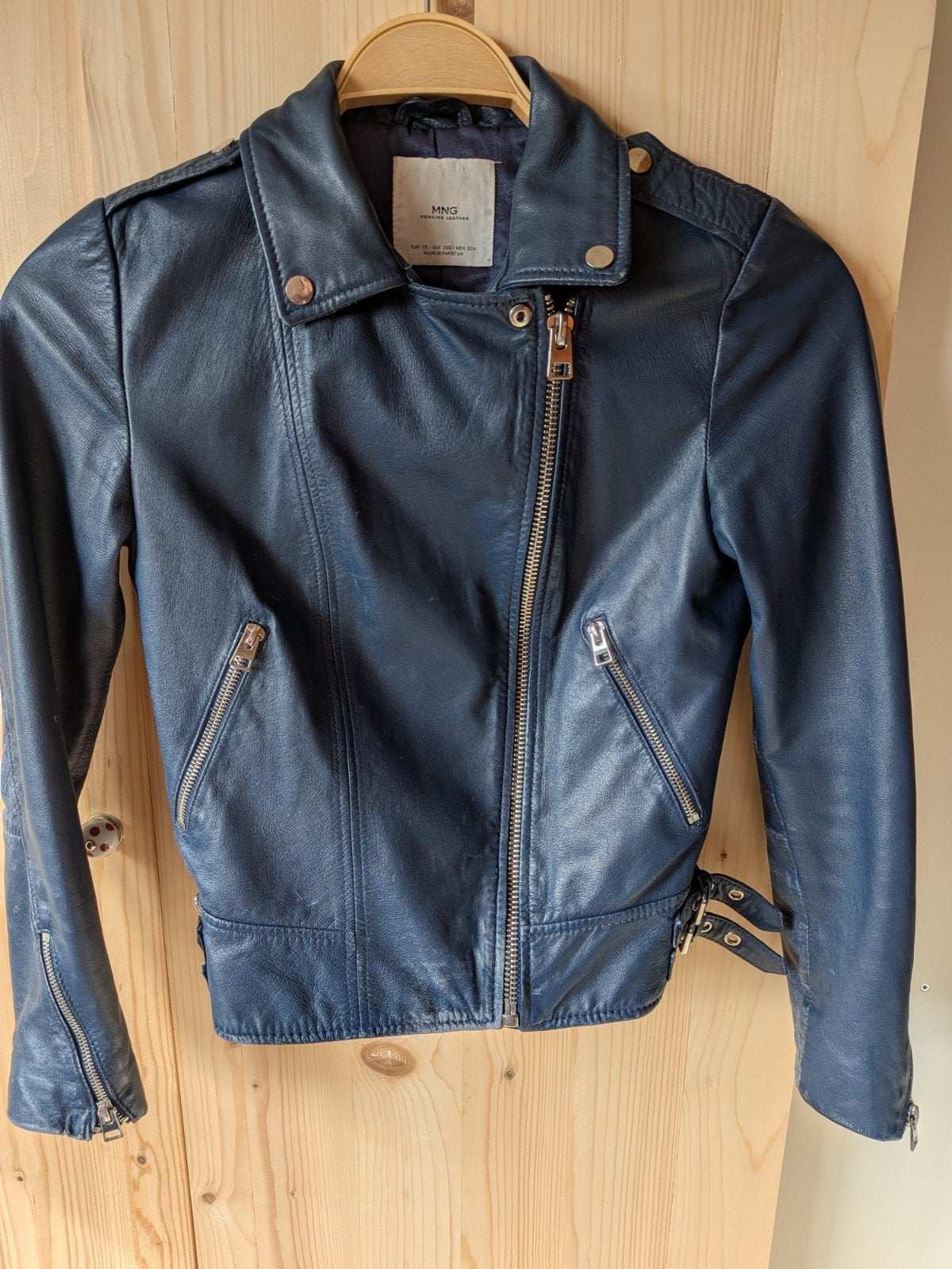 Mango Leren Jas Blauw - Maat XS (142-152 cm), Ophalen of Verzenden, Gebruikt, Maat 146