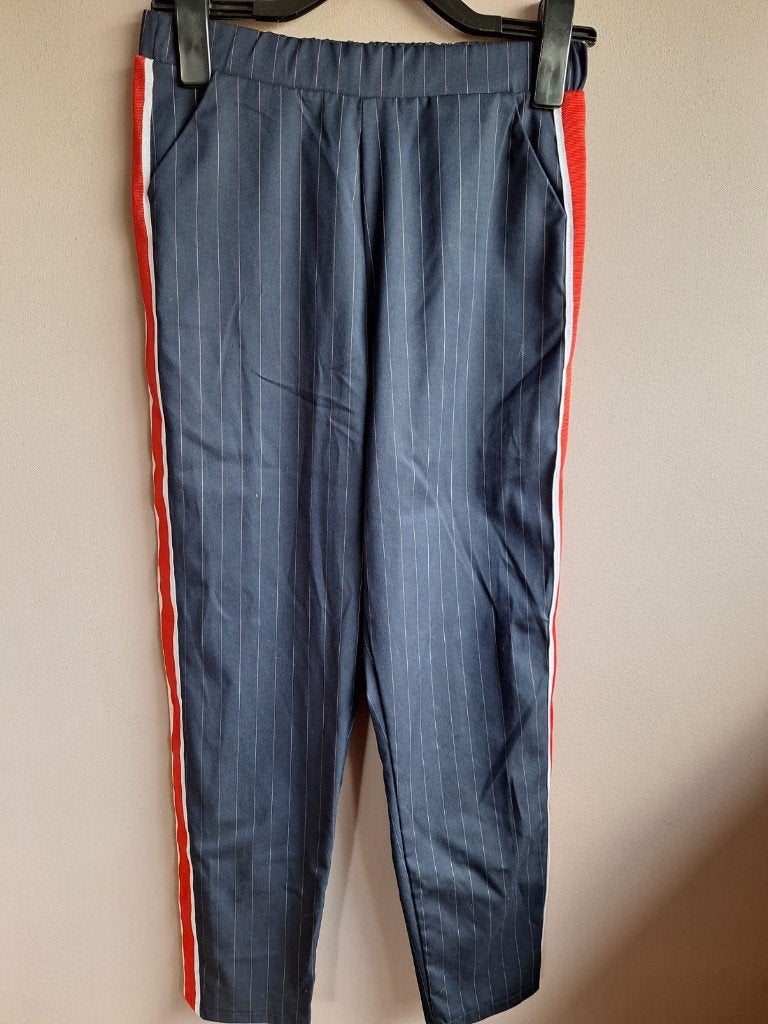 Nieuwe blauwe stretch tregging krijtstreep, maat S/36, Blauw, Nieuw, Ophalen of Verzenden, Maat 36 (S)
