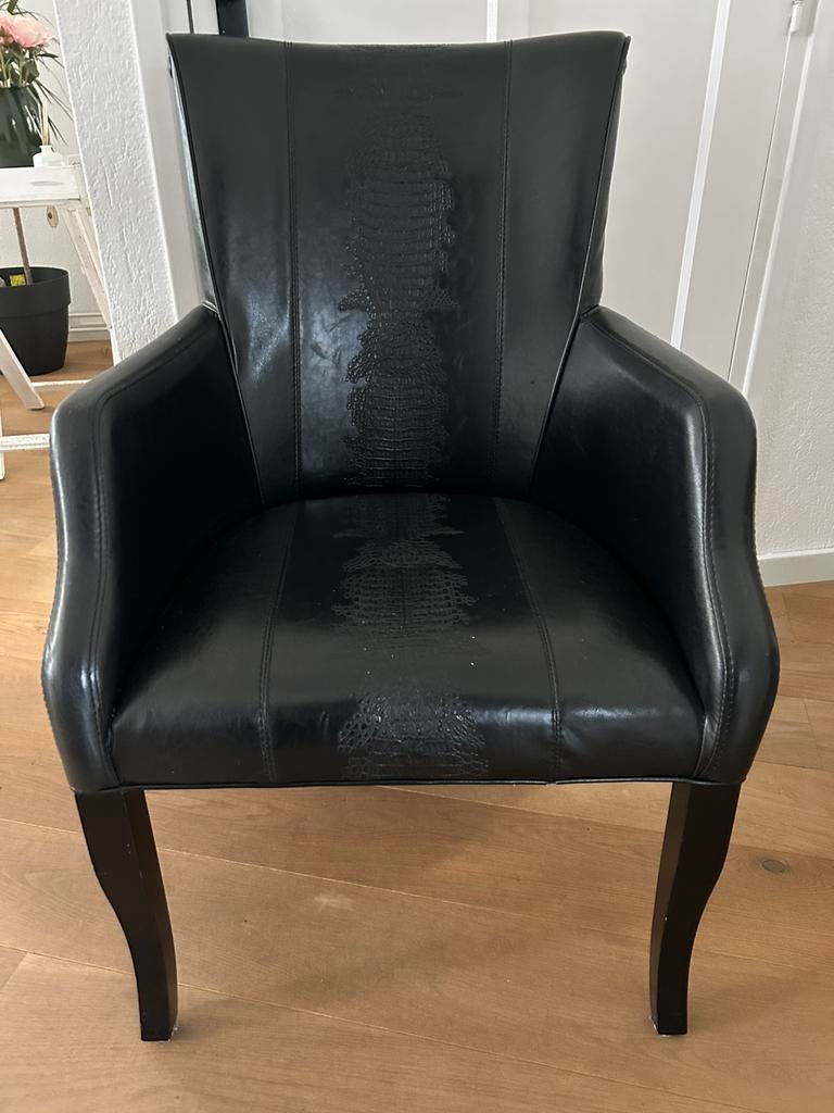 Zwarte leren eetkamerstoelen gratis!, Huis en Inrichting, Ophalen, Gebruikt, Minder dan 75 cm, Leer