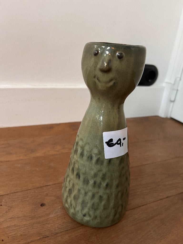 Madam Stoltz vaas met gezichtje, Ophalen of Verzenden, Zo goed als nieuw, Groen, Steen/keramiek