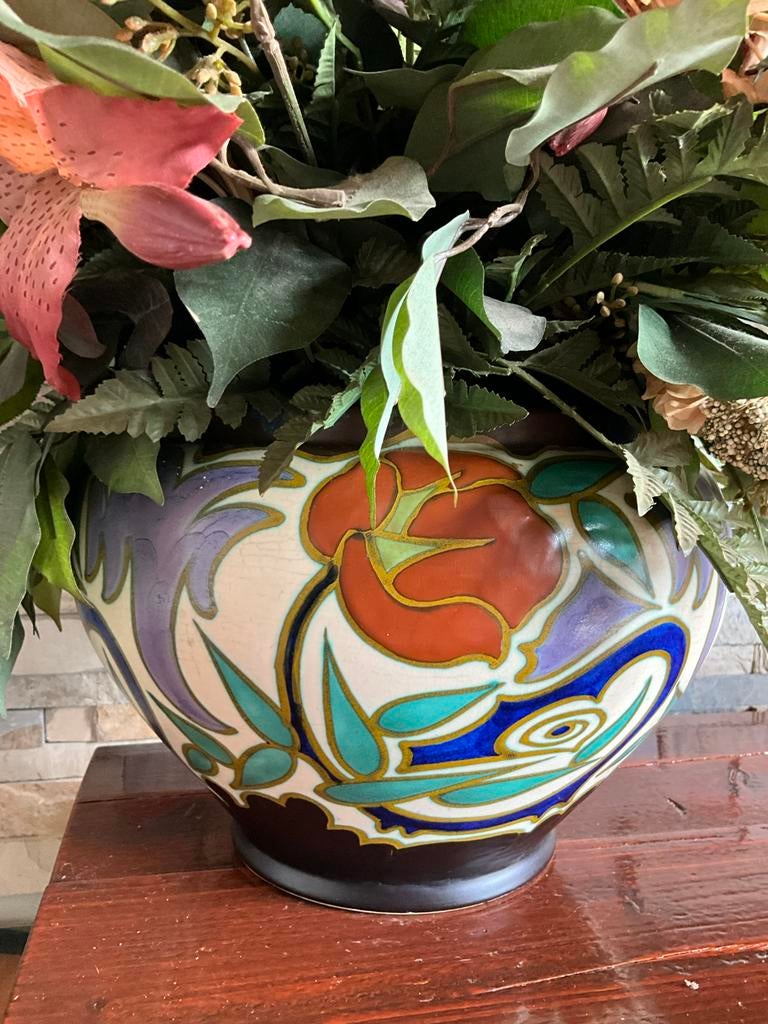 Zeer grote Nederlandse Art Nouveau cachepot/bloempot Tijo, Ophalen of Verzenden