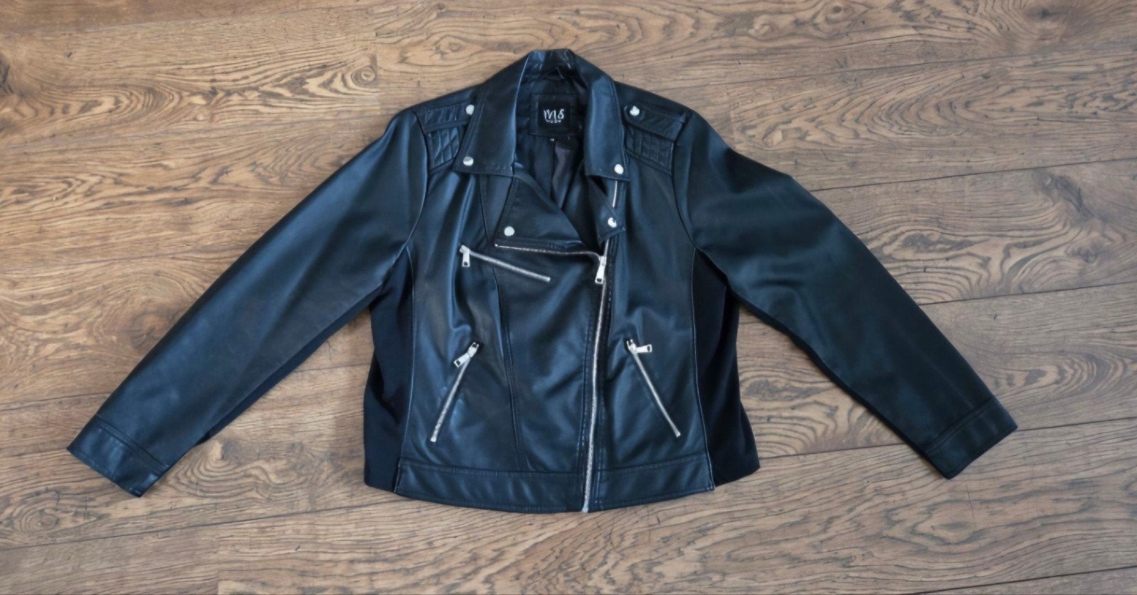 Zwart imitatie leren bikerjack met ritsen maat 50, Zwart, Maat 46/48 (XL) of groter, Ophalen of Verzenden, Onbekend