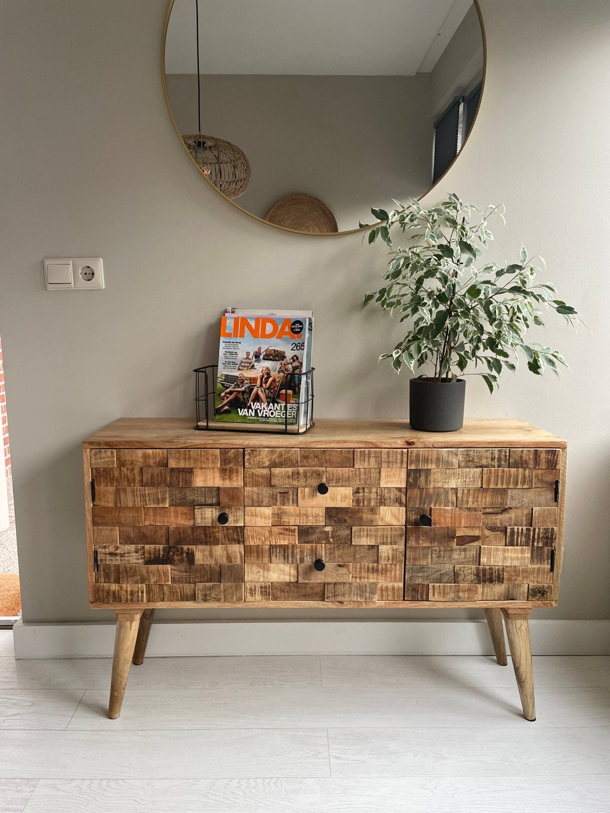 Kast massief mangohout 110x30x70, Ophalen, 100 tot 150 cm, Zo goed als nieuw, 25 tot 50 cm