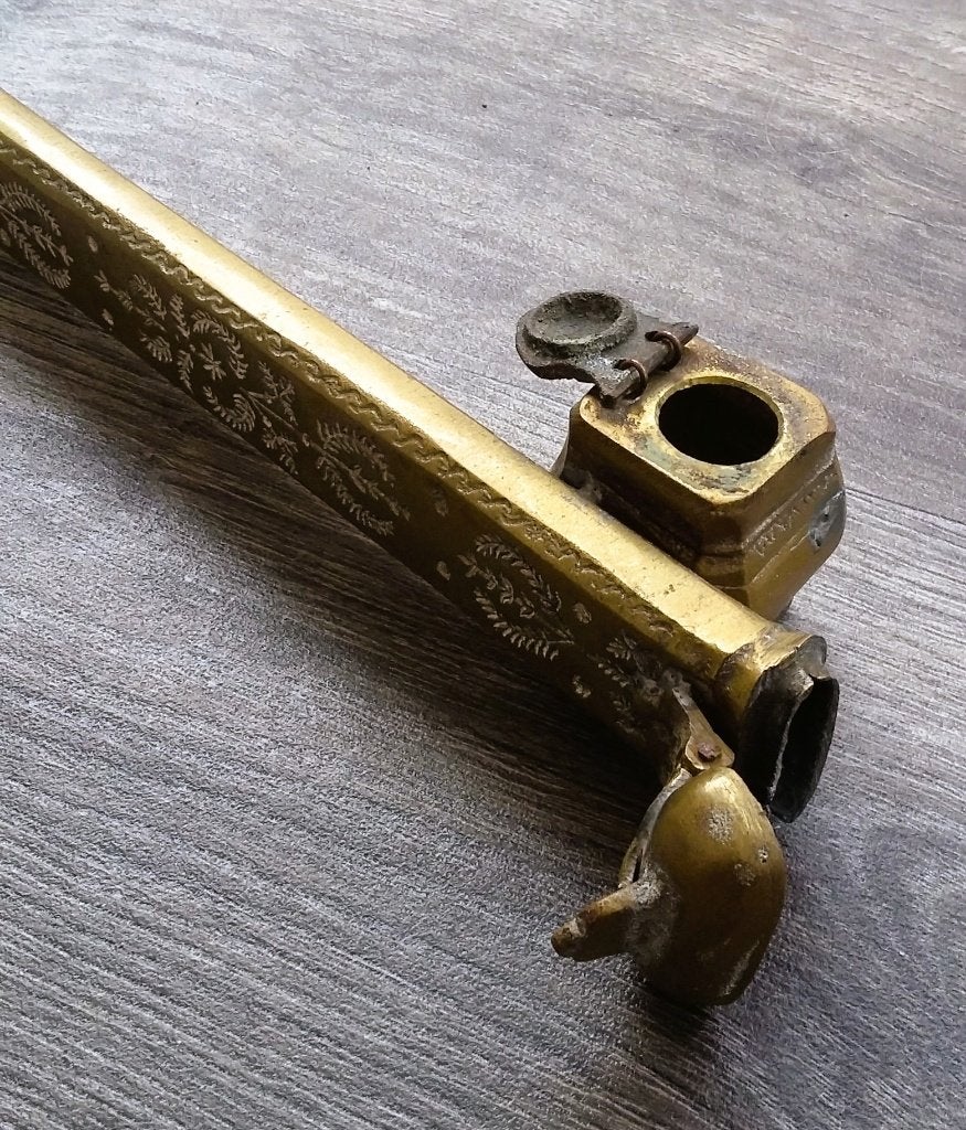 Omstreeks 1900 Indo Persisch Inktstel Reiskoker Penkoker, Goud, 23 cm, Ophalen of Verzenden, Metaal
