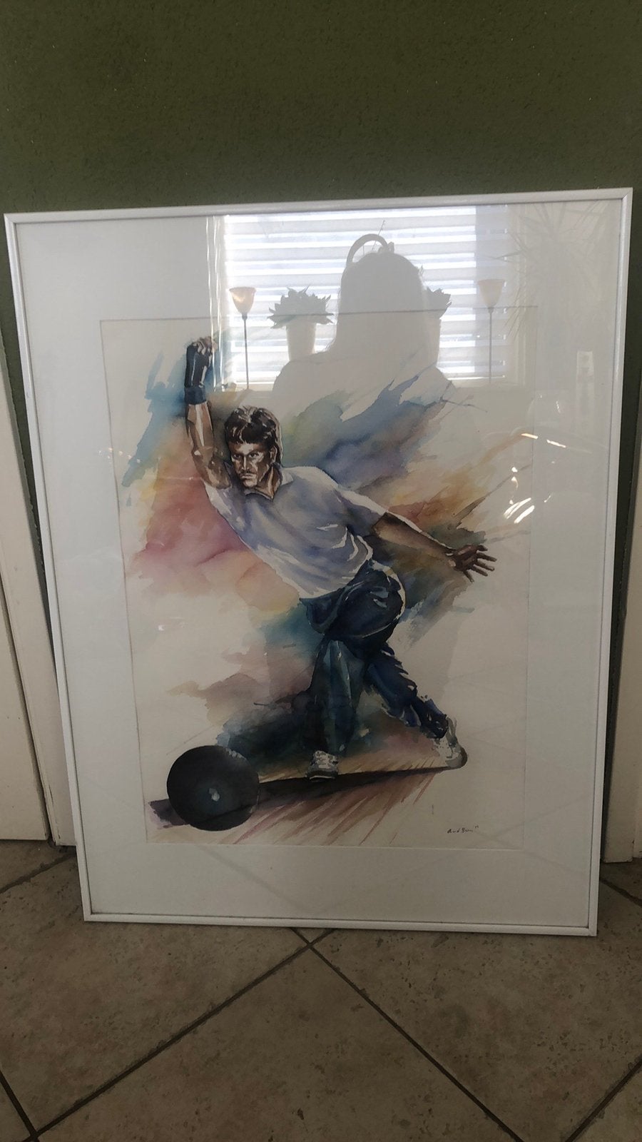 Aquarel in lijst 81/61 cm bowler van Angelique van der Born, Ophalen