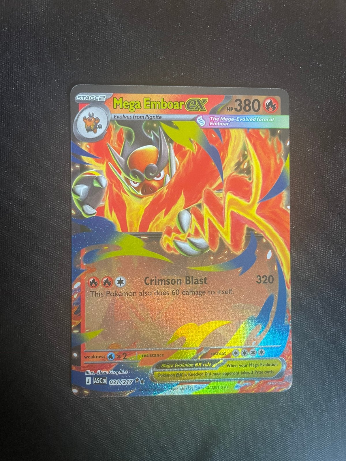 Pokémon Mega Emboar ex 031/217 Ascended heroes, Ophalen of Verzenden, Nieuw, Losse kaart
