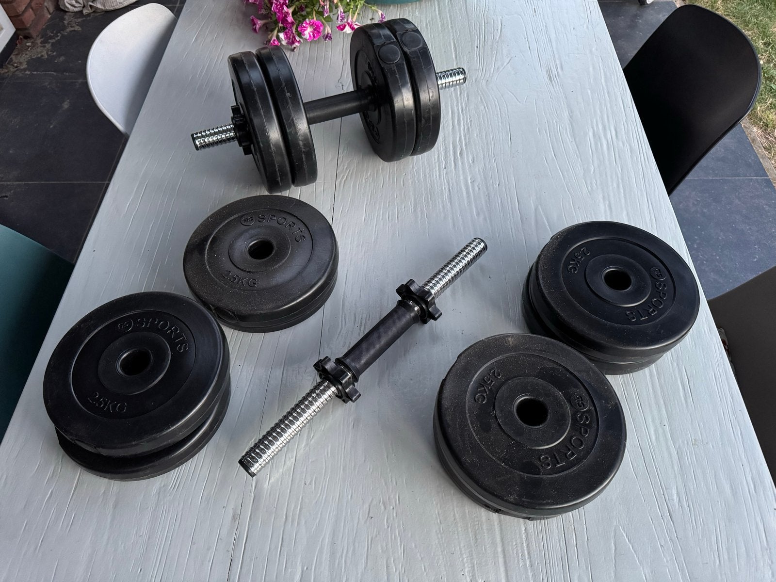 Dumbbell set met halterschijven (2.5kg), Sport en Fitness, Fitnessmaterialen, Ophalen, Zo goed als nieuw, Armen, Dumbbell