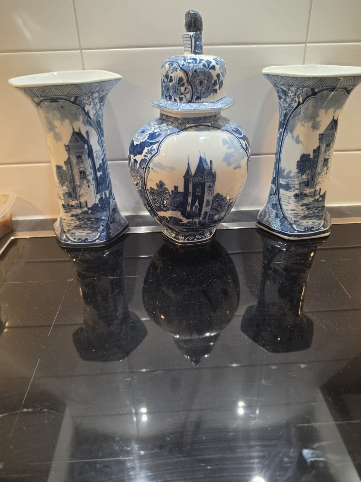 Prachtig Delfts Blauw Vazen Set - Handgeschilderd, Ophalen of Verzenden