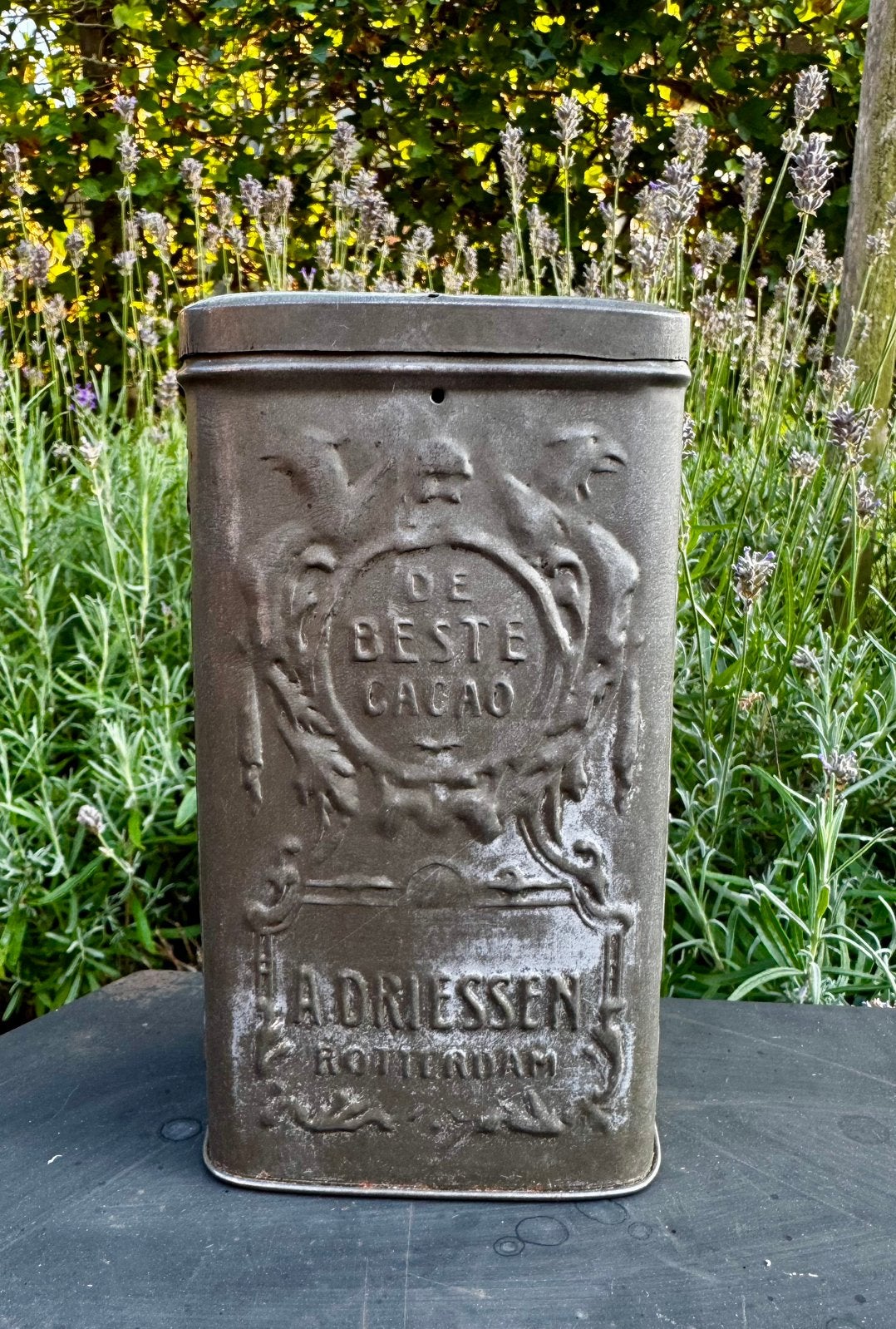 Antiek cacaoblik A. Driessen Rotterdam (½ Kilo) ca. 1920, Verzamelen, Blikken, Ophalen of Verzenden, Gebruikt, Overige, Overige merken