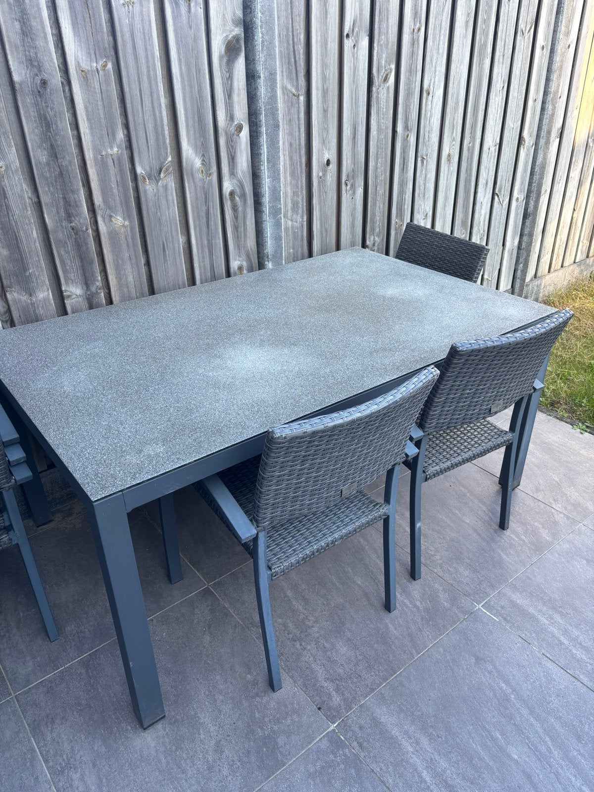 Tuintafel met 4 stoelen, Ophalen, Gebruikt, Rechthoekig, Metaal
