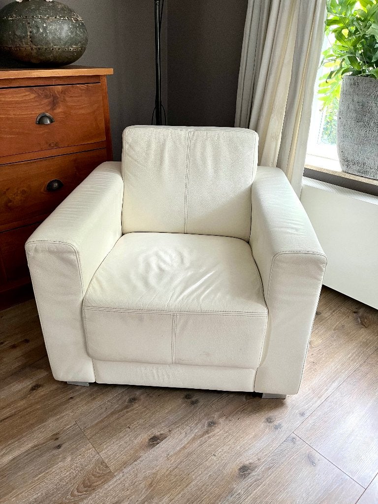 Leren stoel wit, Ophalen, Gebruikt, 75 tot 100 cm, Leer