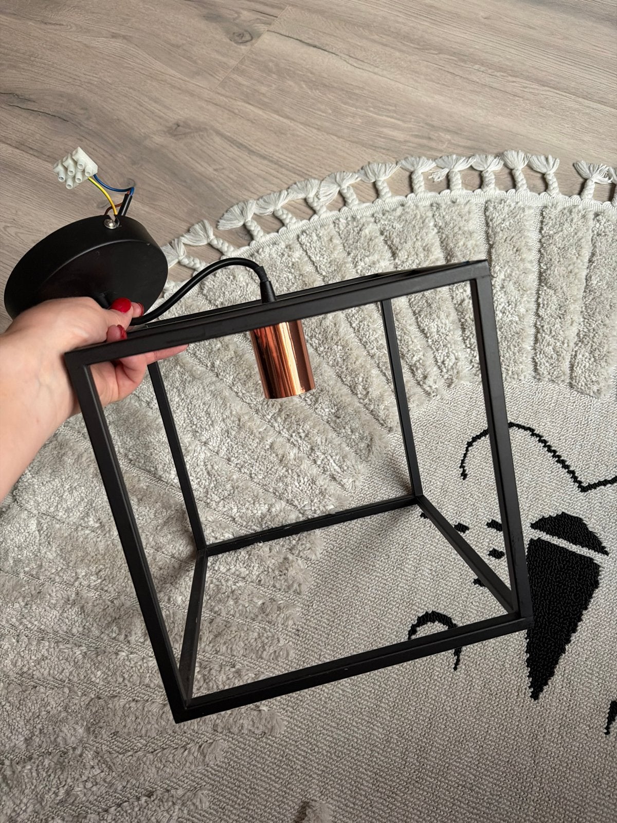 Moderne zwarte hanglamp met koperen fitting, Ophalen, Zo goed als nieuw, Metaal
