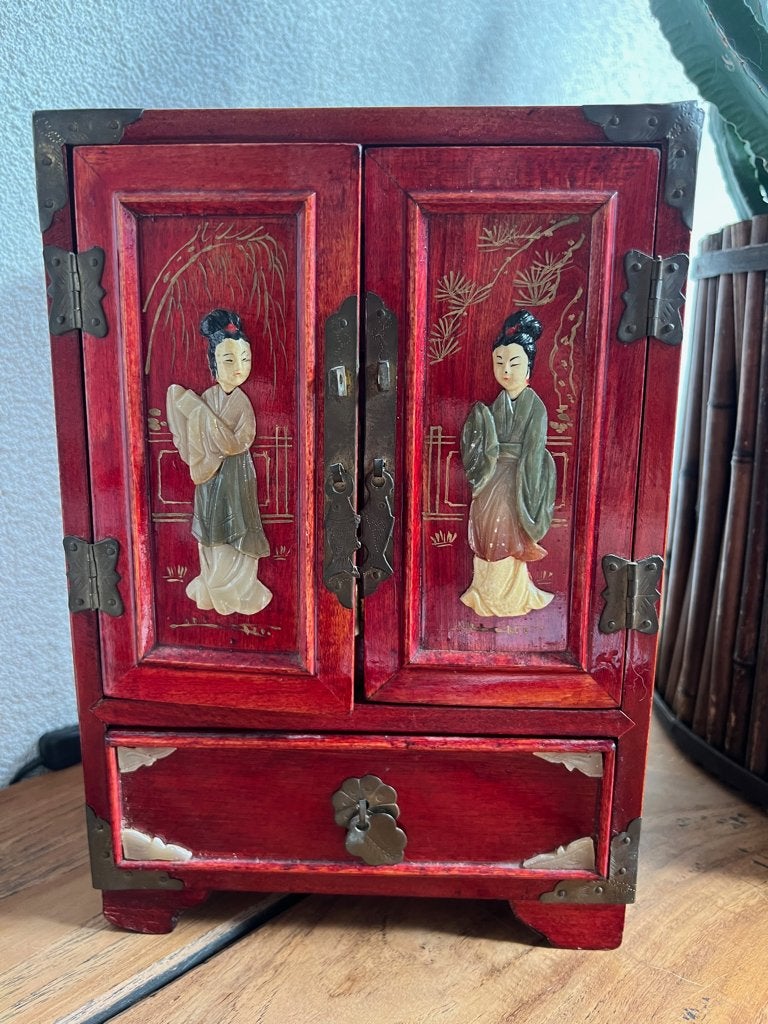 Chinees geisha jade sieradenkastje juwelen kast chinese, Hout, Doos, Ophalen of Verzenden, 26 cm