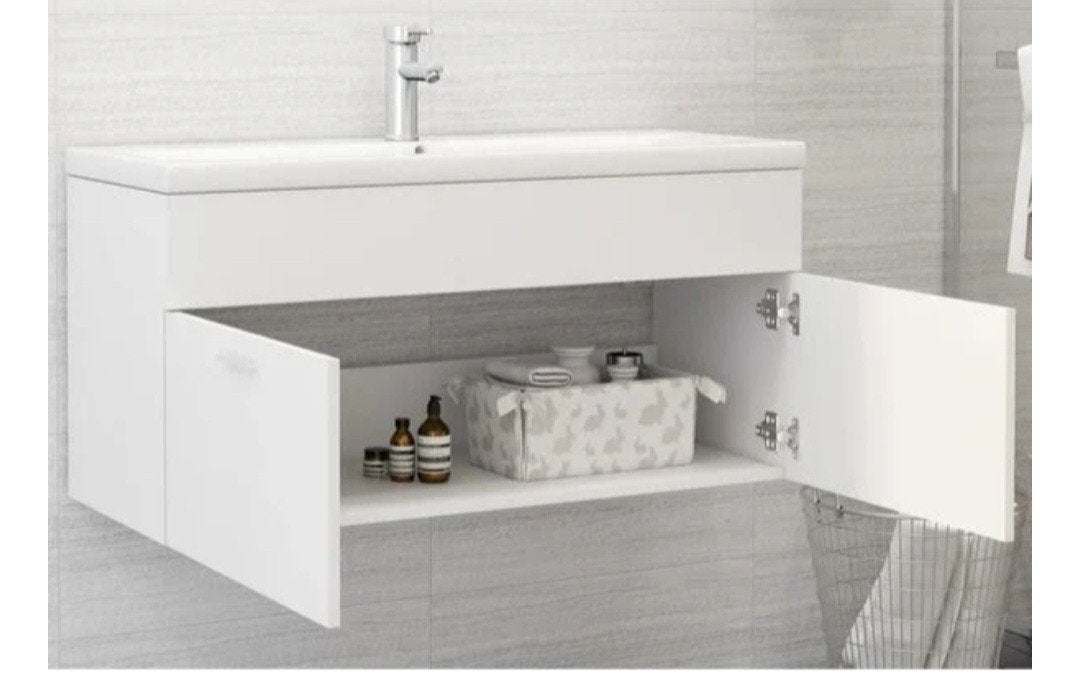 vidaXL Wastafelkast 90x38,5x46 cm hoogglans wit, Nieuw, Minder dan 100 cm, Wastafelkast, 25 tot 50 cm