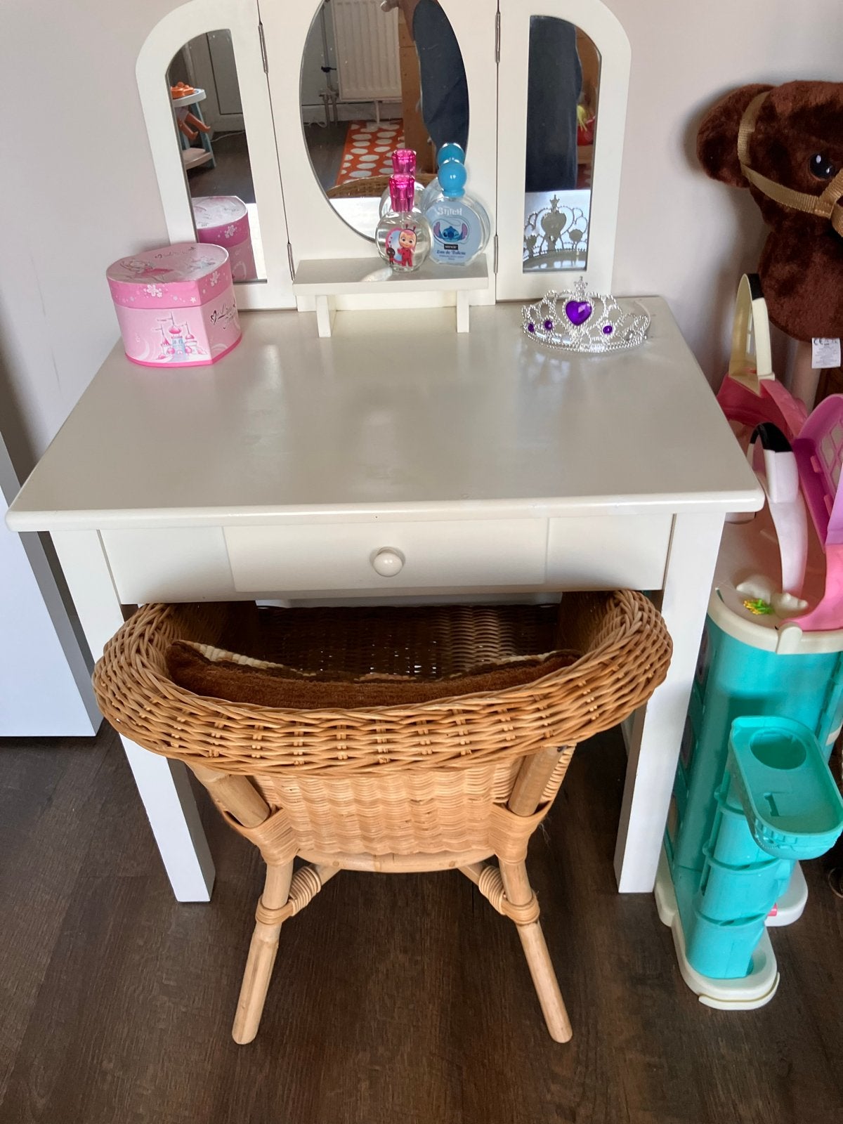 Kaptafel met spiegel meisjeskamer peuter kleuter, Wit, Ophalen, Gebruikt, Spiegel
