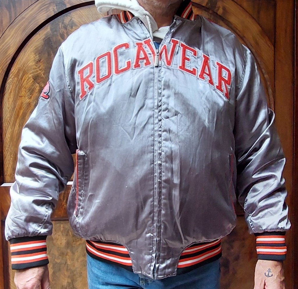 Rocawear Vintage Satijnen Bomber Jas Zilver Heren 3XL, Ophalen of Verzenden, Gedragen, Overige maten, Overige kleuren