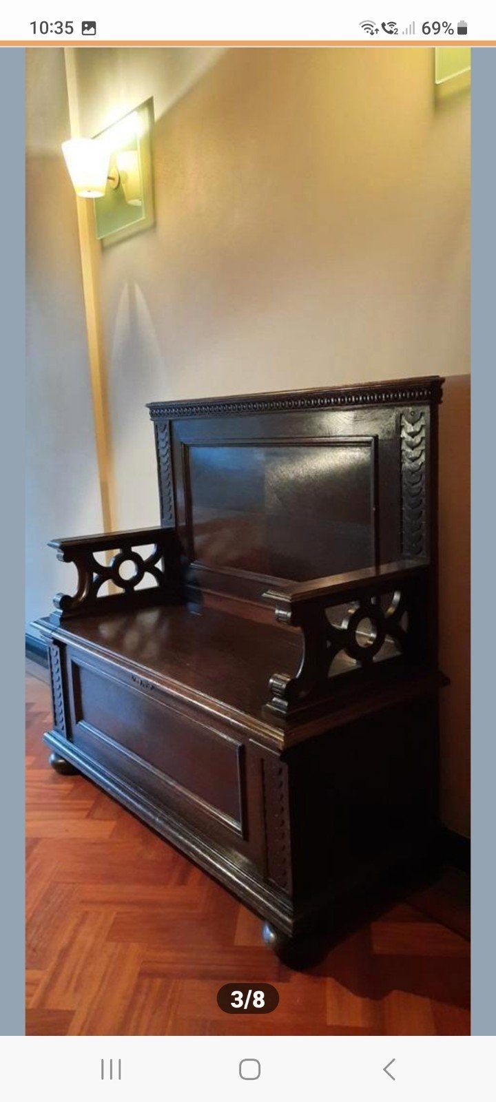 Antieke houten bankje met opbergruimte, Antiek en Kunst, Antiek | Meubels | Stoelen en Banken, Ophalen of Verzenden