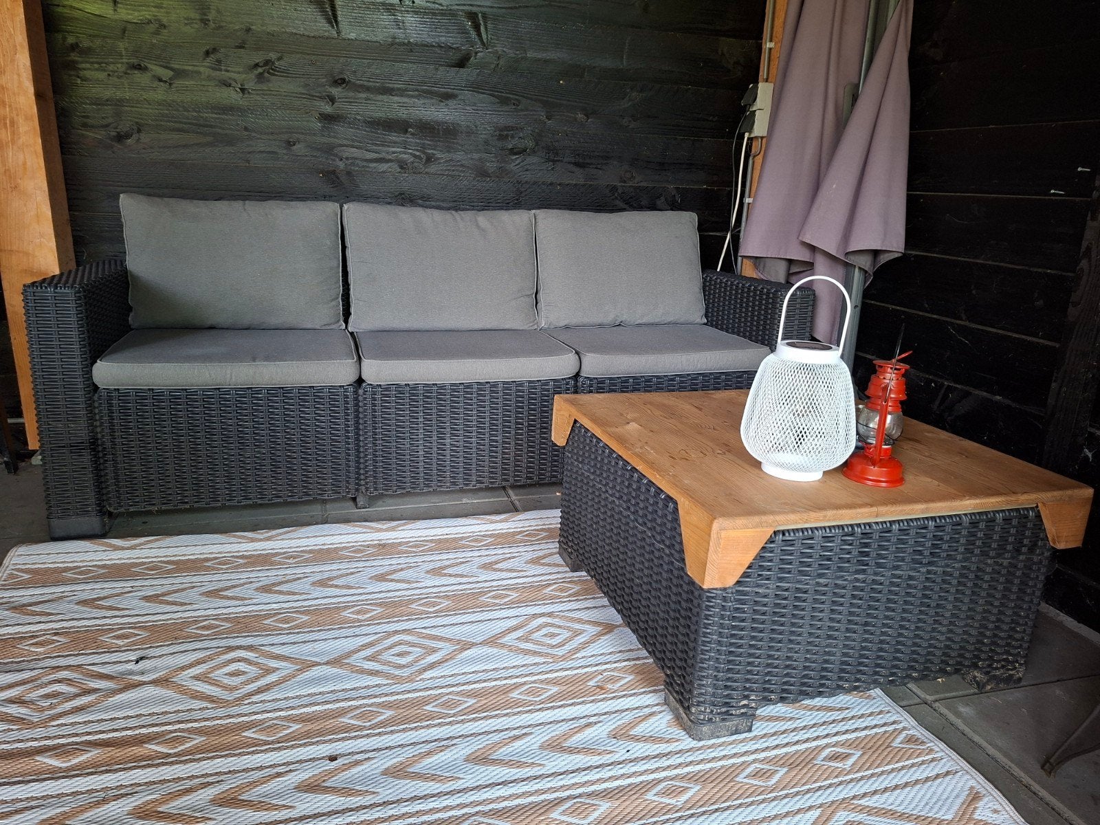 tuinset inclusief tafeltje/voetenbankje, Tuin en Terras, Ophalen, Gebruikt, Bank, 3 zitplaatsen