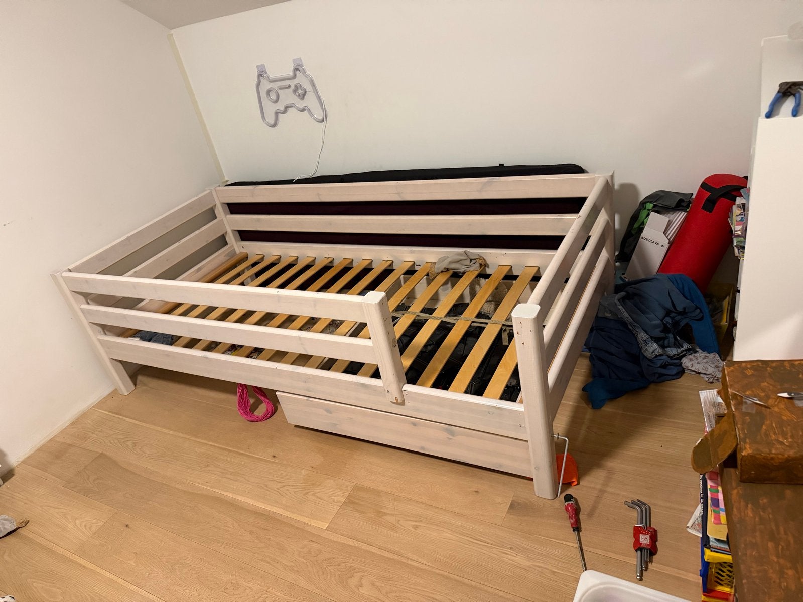 Flexa Classic wit wash bed met 2 lades (evt. met matras), Ophalen, 85 tot 100 cm, Gebruikt, Lattenbodem