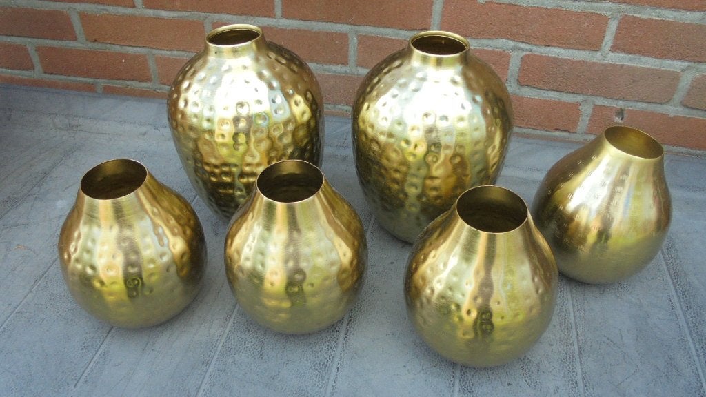 zgan messingkleur metalen vazen, Huis en Inrichting, Ophalen of Verzenden, Zo goed als nieuw, Overige kleuren, Metaal