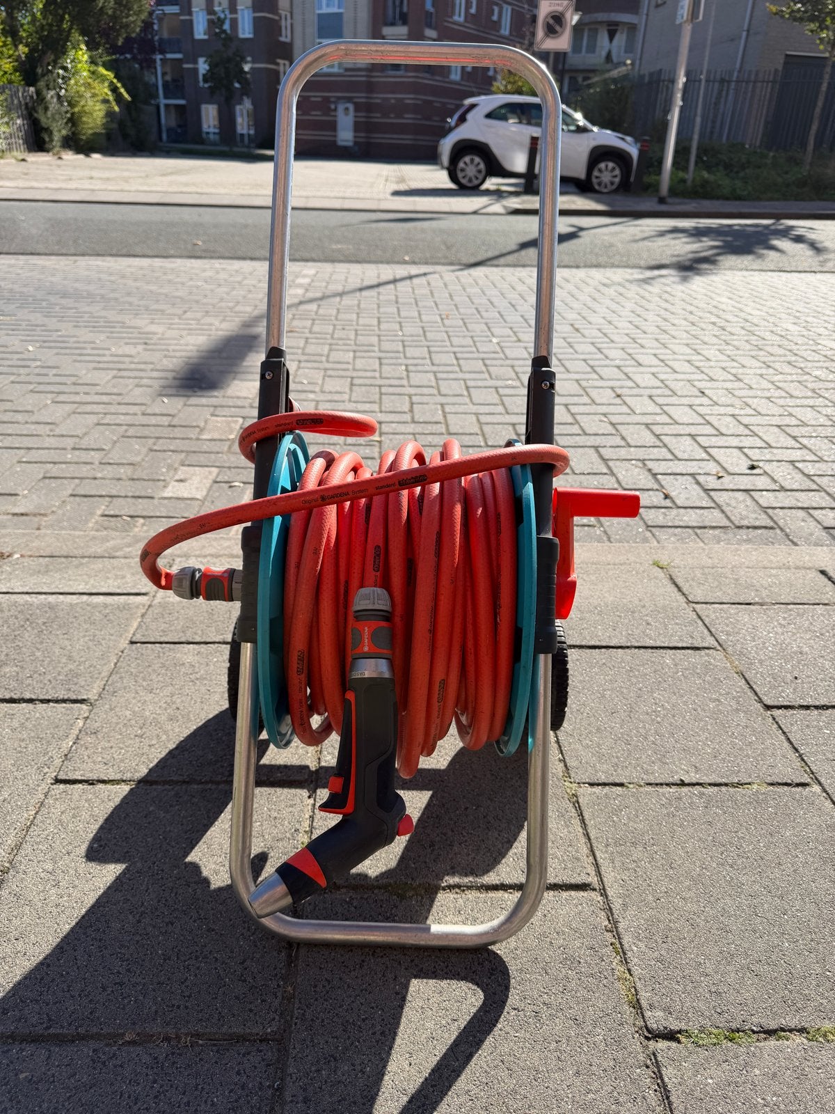 Gardena Slangenwagen met 25m Originele Gardena Slang, Ophalen, Gebruikt, Tuinslanghaspel