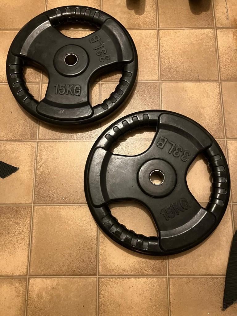 Standaard Halterschijven 2 x 15 kg, Ophalen, Gebruikt, Benen, Halterschijven
