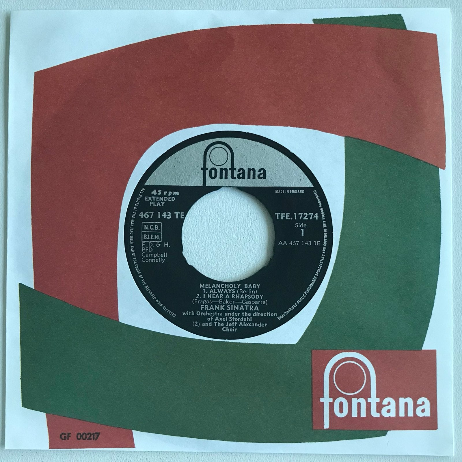 Frank Sinatra - Melancholy Baby / Always (EP Vinyl), Cd's en Dvd's, Vinyl Singles, Gebruikt, 7 inch, Ophalen of Verzenden, EP
