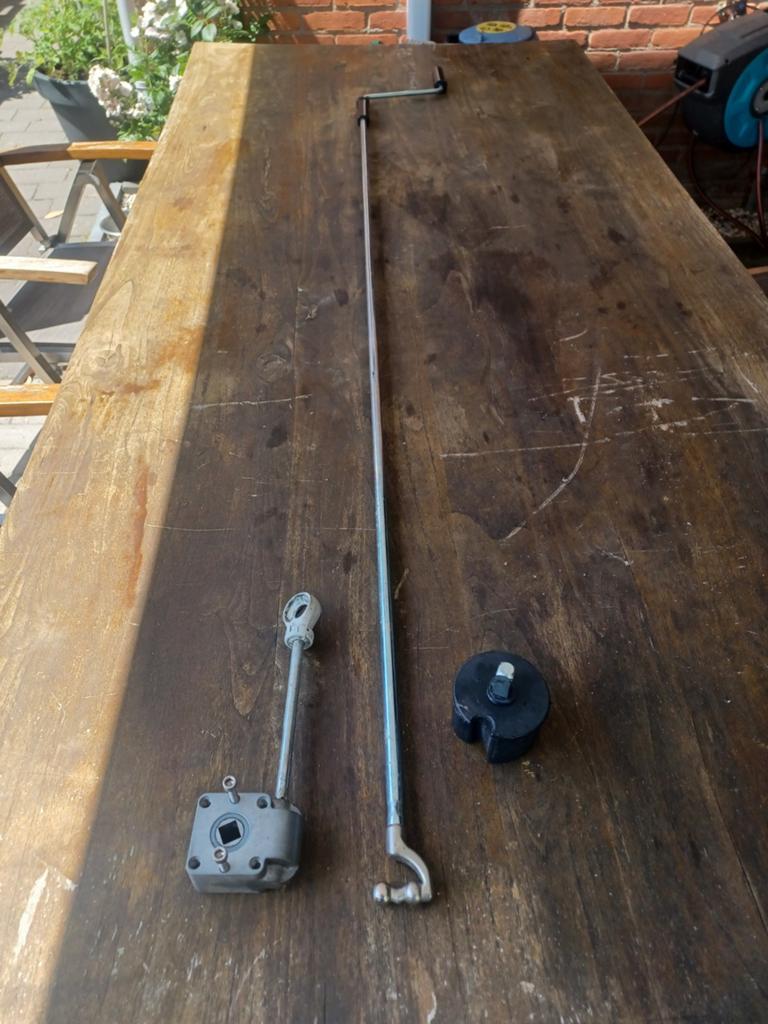 Zonnescherm knikarm bediening, Tuin en Terras, Zonneschermen, Ophalen, Gebruikt, Knikarmscherm