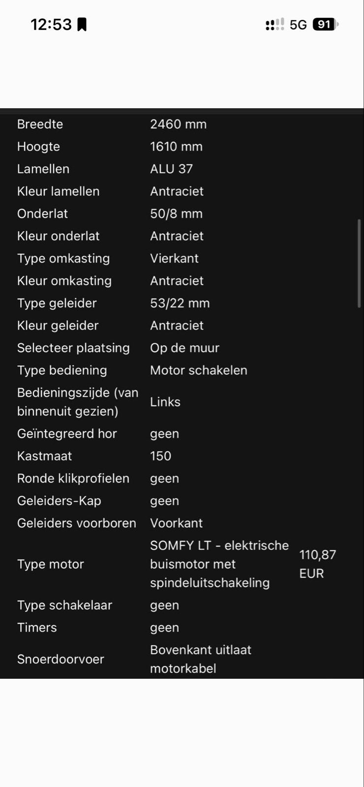 Rolluik 2460x1610 mm Antraciet met Somfy motor, Overige kleuren, Nieuw, Ophalen of Verzenden, 200 cm of meer