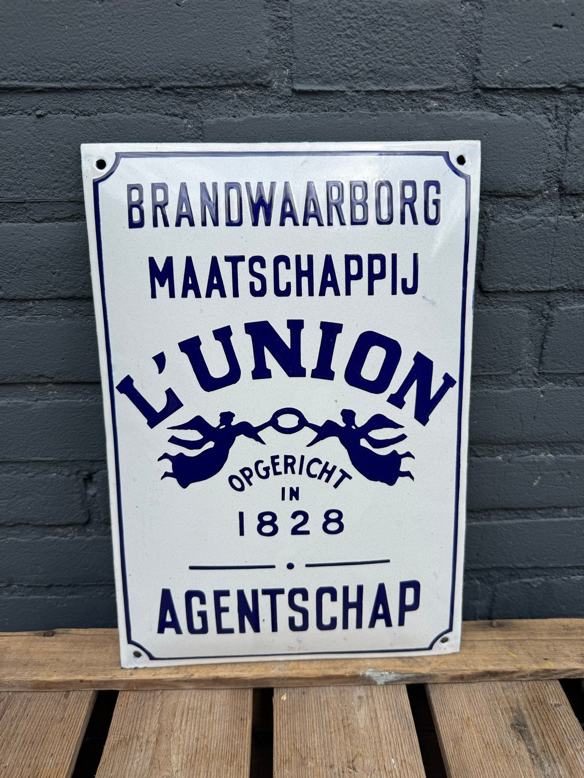 Antiek Emaille Bord Brandwaarborg Maatschappij L'Union, Ophalen of Verzenden