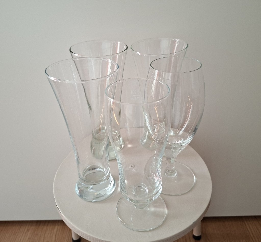 5 stuks bierglazen, Verzamelen, Glas en Borrelglaasjes, Ophalen of Verzenden, Zo goed als nieuw, Bierglas
