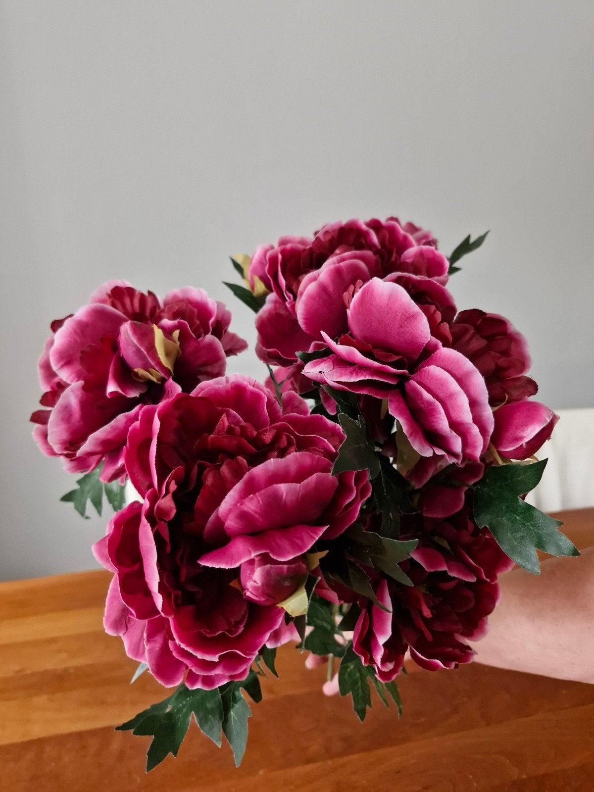5 kunststof Pioenrozen - fuchsia/roze, Ophalen of Verzenden, Gebruikt