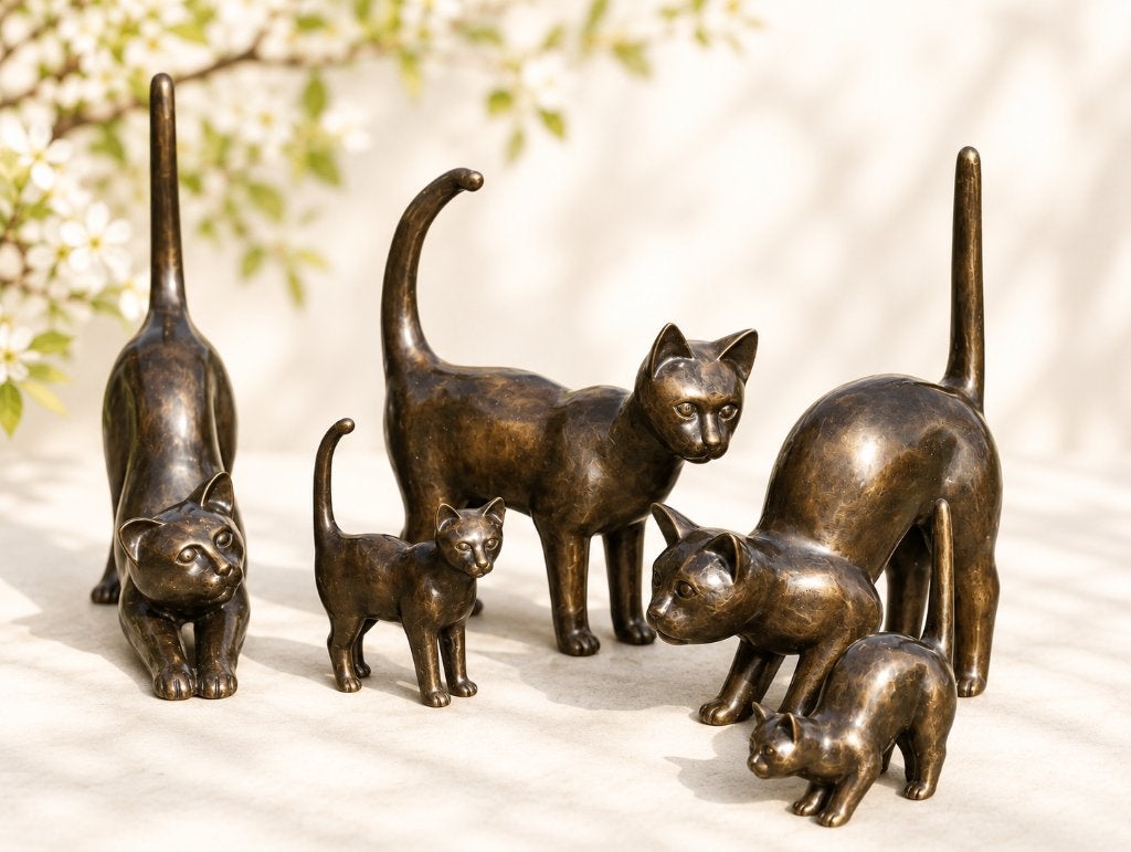 GROTE POES DIE SCHRIKT / KAT / BRONZEN TUINBEELD, Dierenbeeld, Nieuw, Info@huisentuindecoratiemarie.nl, Huis en tuin decoratie marie