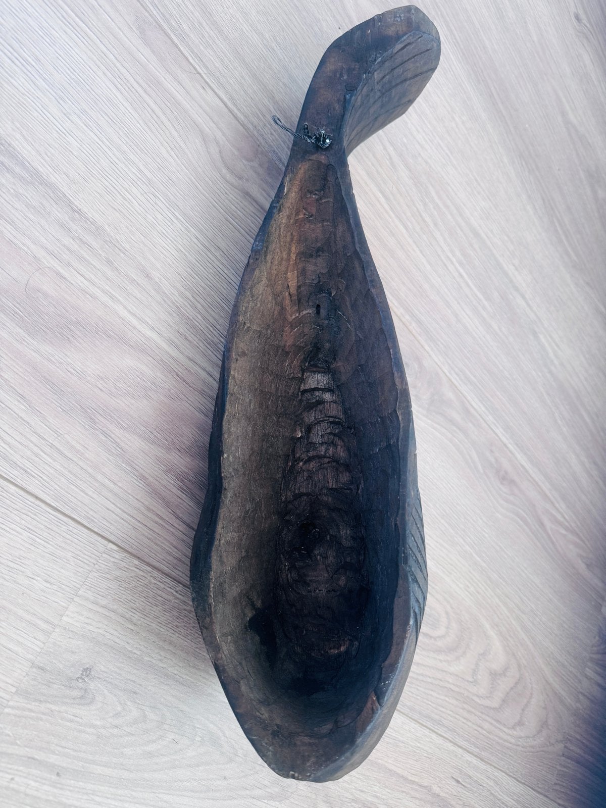 Handgesneden houten vis met menselijk gezicht, Ophalen of Verzenden
