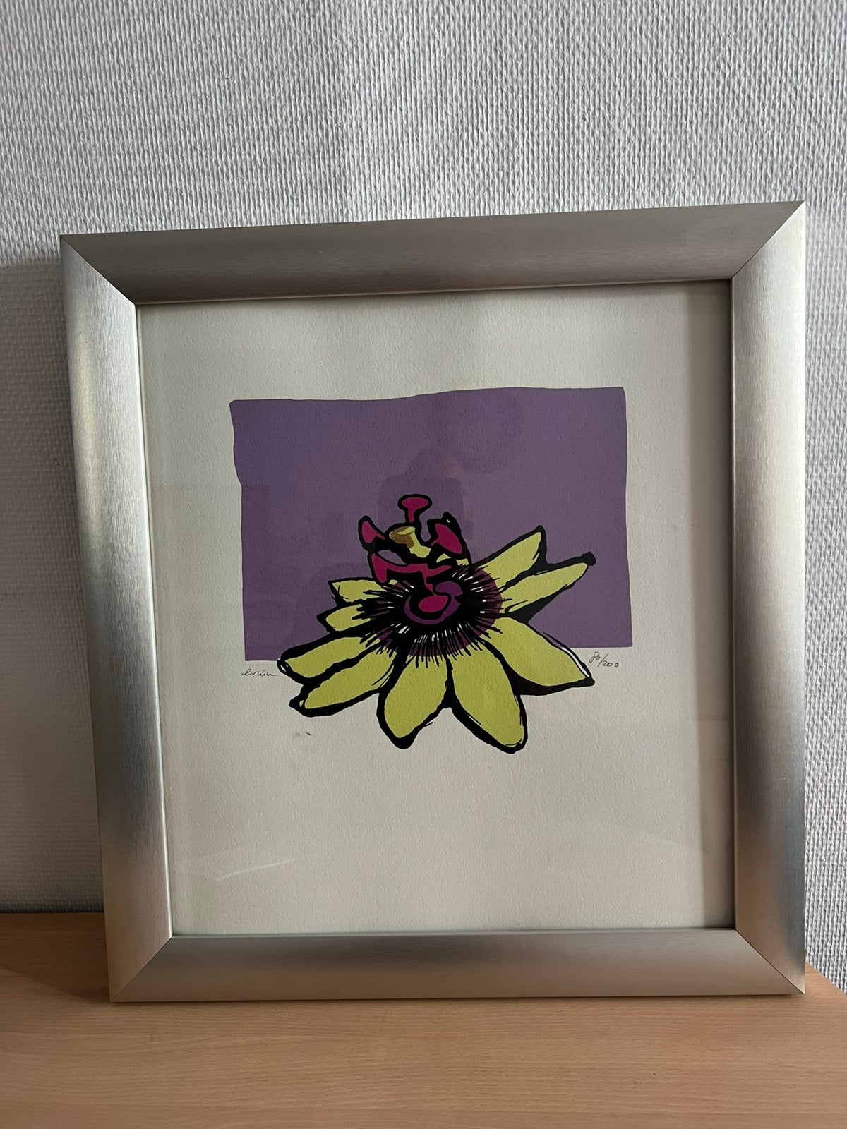 Zeefdruk nr. 80/200 Lotusbloem Passiebloem Gesigneerd Erwin, Antiek en Kunst, Gelimiteerde oplage, Ophalen, Dieren en Natuur, Zeefdruk