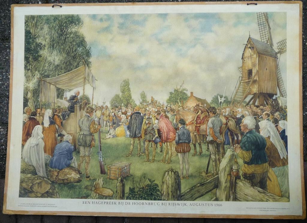 Oude schoolplaat van 1920 met een Hagepreek, Antiek en Kunst, Antiek | Schoolplaten, Geschiedenis, Ophalen of Verzenden