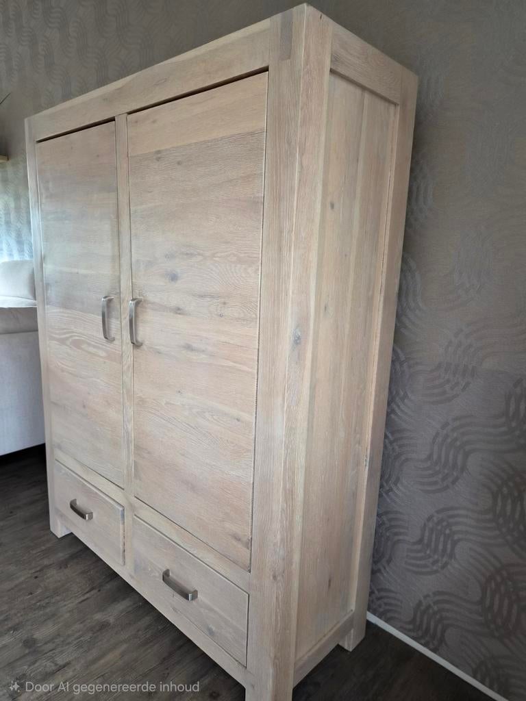 Te  Koop eiken White wash kast, Huis en Inrichting, Kasten | Kledingkasten, Ophalen, Eikenhout, 150 tot 200 cm, 25 tot 50 cm