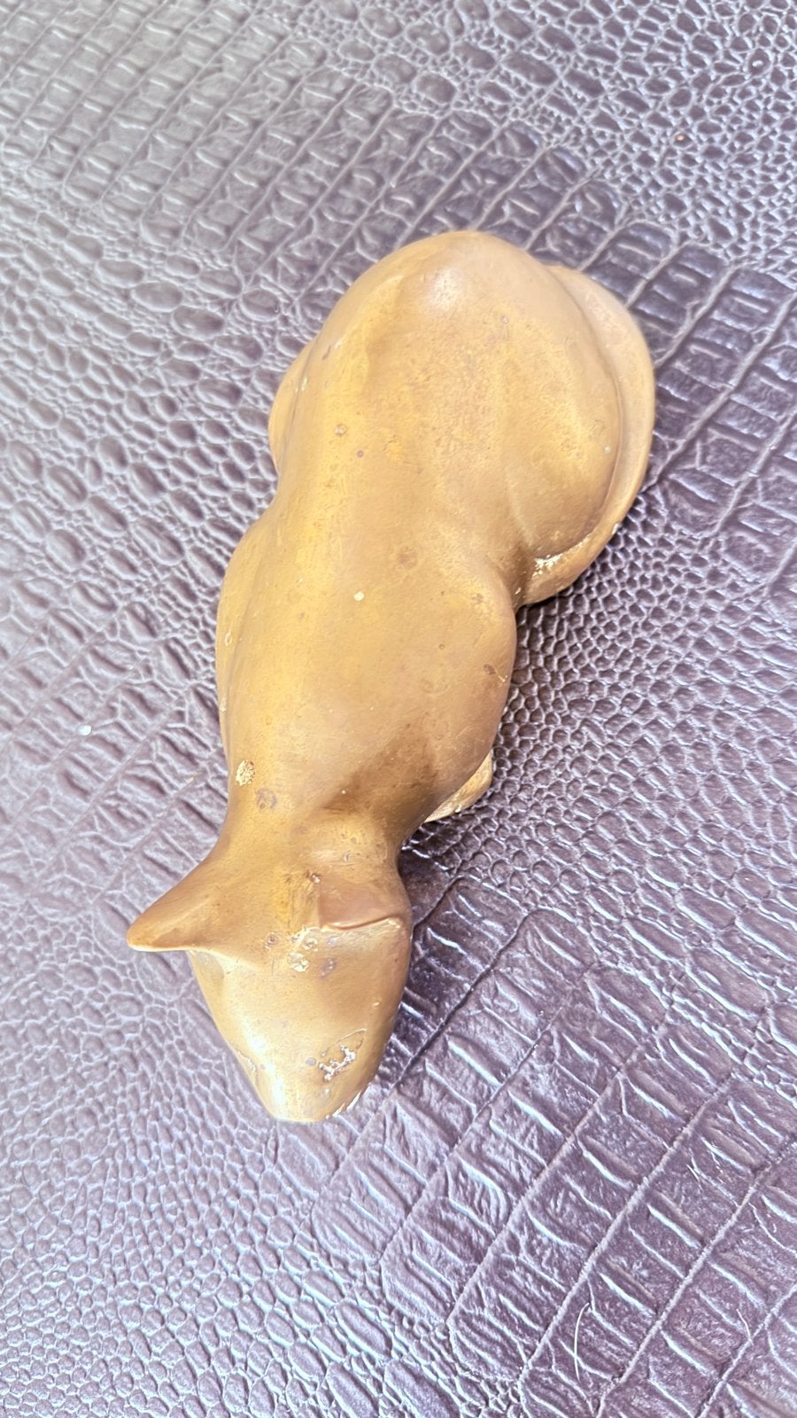Vintage Massief Messing Kat Beeldje - Zwaar en Decoratief, Antiek en Kunst, Ophalen of Verzenden, Koper