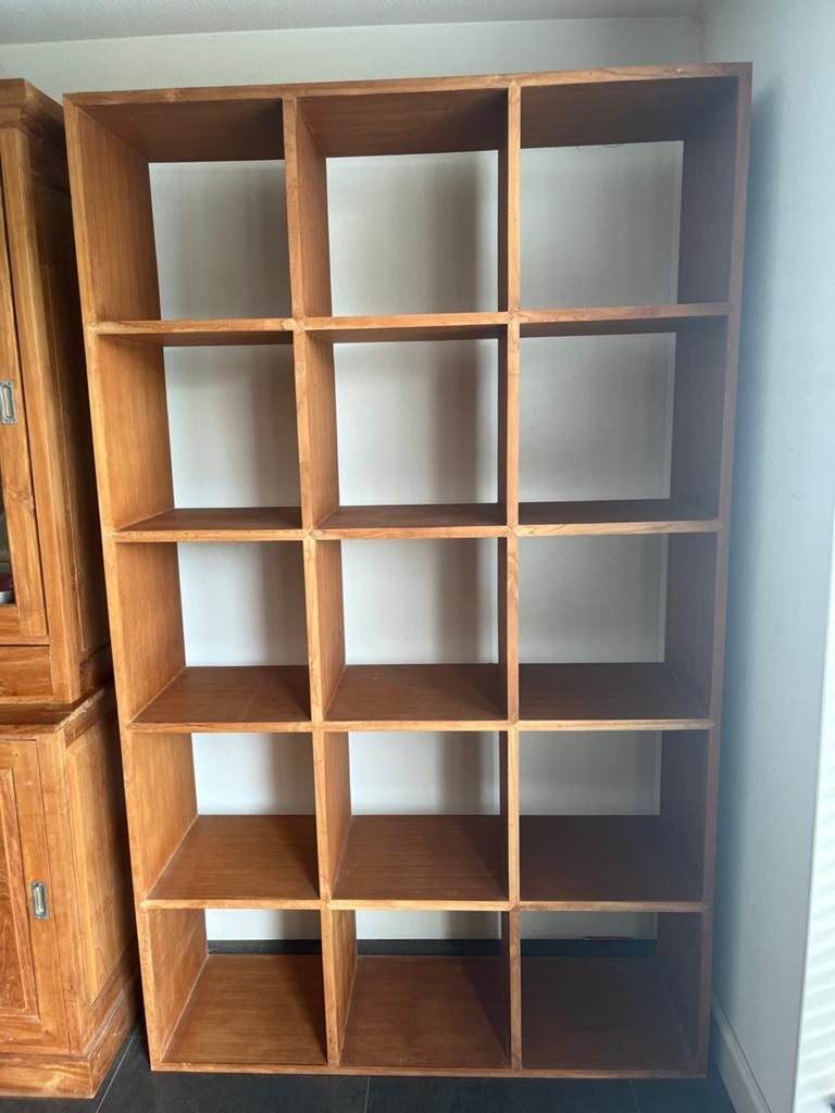 Teakhouten vakkenkast - Ruime opbergoplossing, Ophalen, Met plank(en), Gebruikt, 100 tot 150 cm