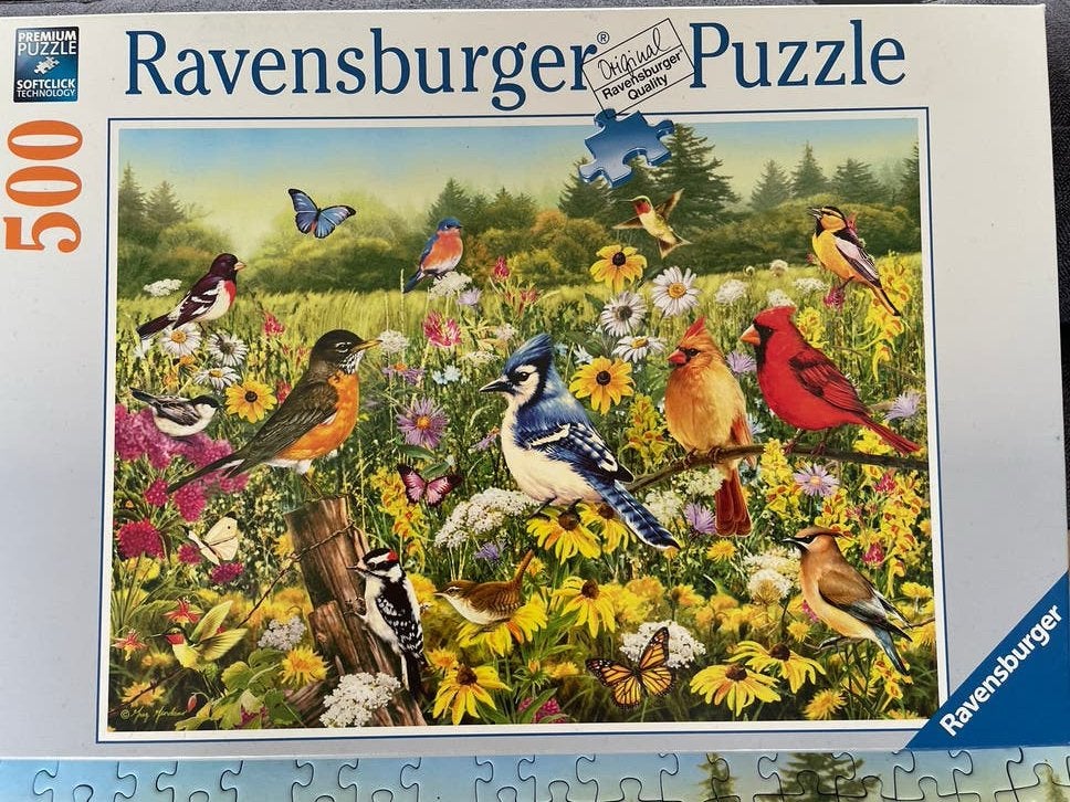 Ravensburger Legpuzzel 500 stukjes - Vogels in de tuin, Ophalen of Verzenden, 500 t/m 1500 stukjes, Zo goed als nieuw, Legpuzzel