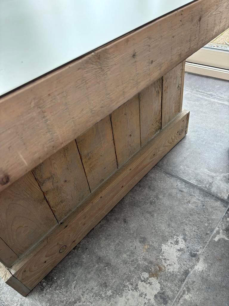 Gratis af te halen Steigerhout tuinstoel +kussens en tafel, Ophalen, Zo goed als nieuw, Hout