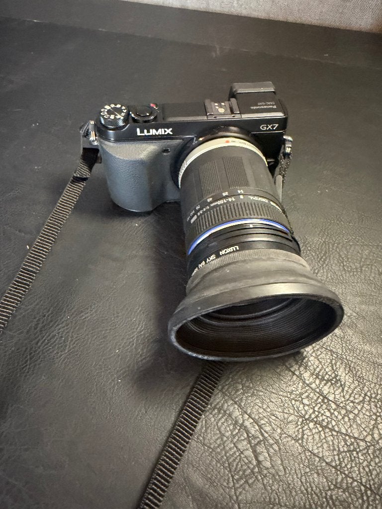 Panasonic Lumix DMC-GX7 systeemcamera met Olympus lens, Audio, Tv en Foto, Gebruikt, Panasonic, Ingebouwde flitser, 16 megapixels